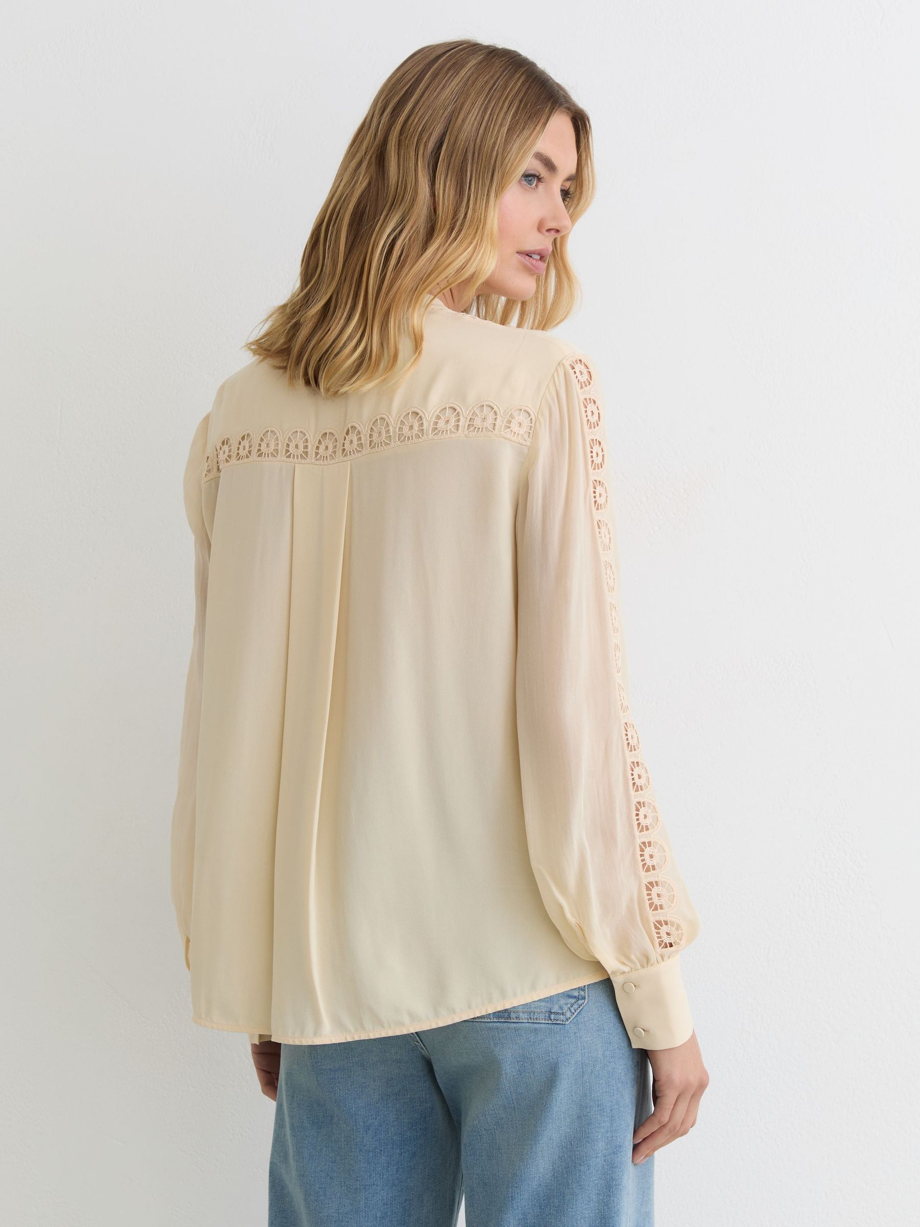 Buy Reiss Pale Yellow Mia Cutwork-Embroidery Sheer-Sleeve Blouse