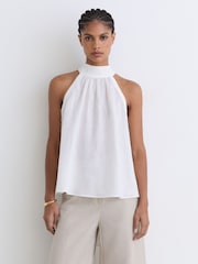 Reiss Ivory Andi Linen Sleeveless Scarf-Neck Top - Image 1 of 7