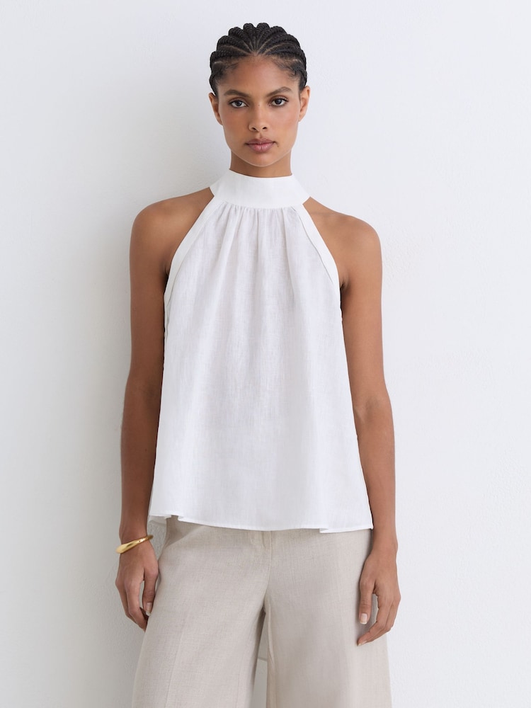 Reiss Ivory Andi Linen Sleeveless Scarf-Neck Top - Image 1 of 7 Reiss Ivory Andi Linen Sleeveless Scarf-Neck Top - Image 1 of 7