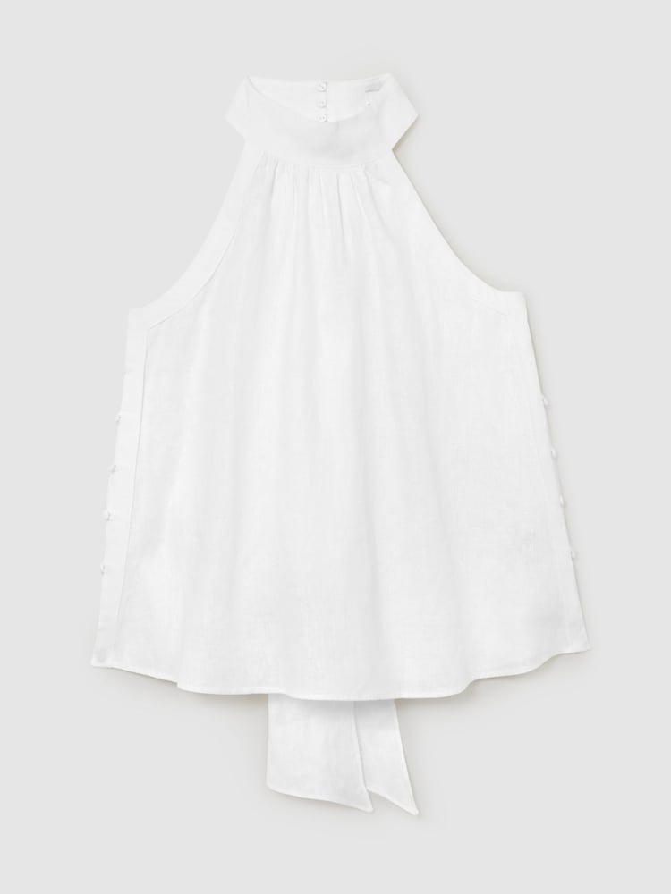 Reiss Ivory Andi Linen Sleeveless Scarf-Neck Top - Image 2 of 7 Reiss Ivory Andi Linen Sleeveless Scarf-Neck Top - Image 2 of 7