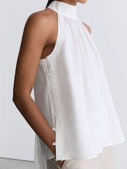 Reiss Ivory Andi Linen Sleeveless Scarf-Neck Top - Image 3 of 7