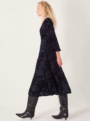 Monsoon Blue Dolly Floral Devoré Midi Dress - Image 4 of 6