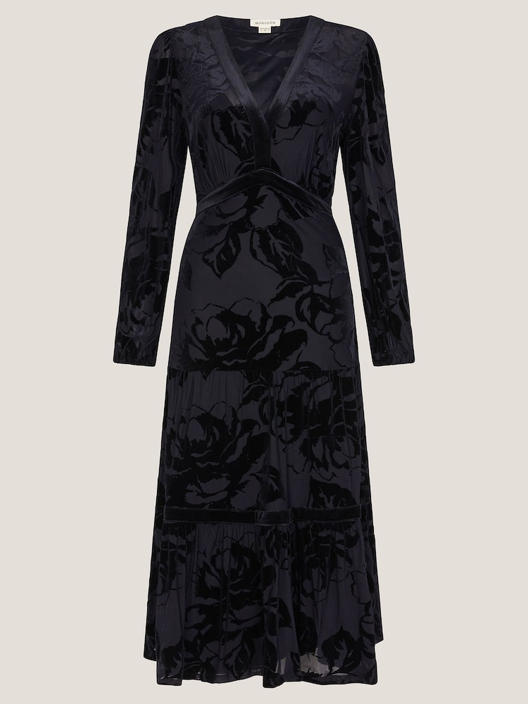 Monsoon Blue Dolly Floral Devoré Midi Dress - Image 6 of 6