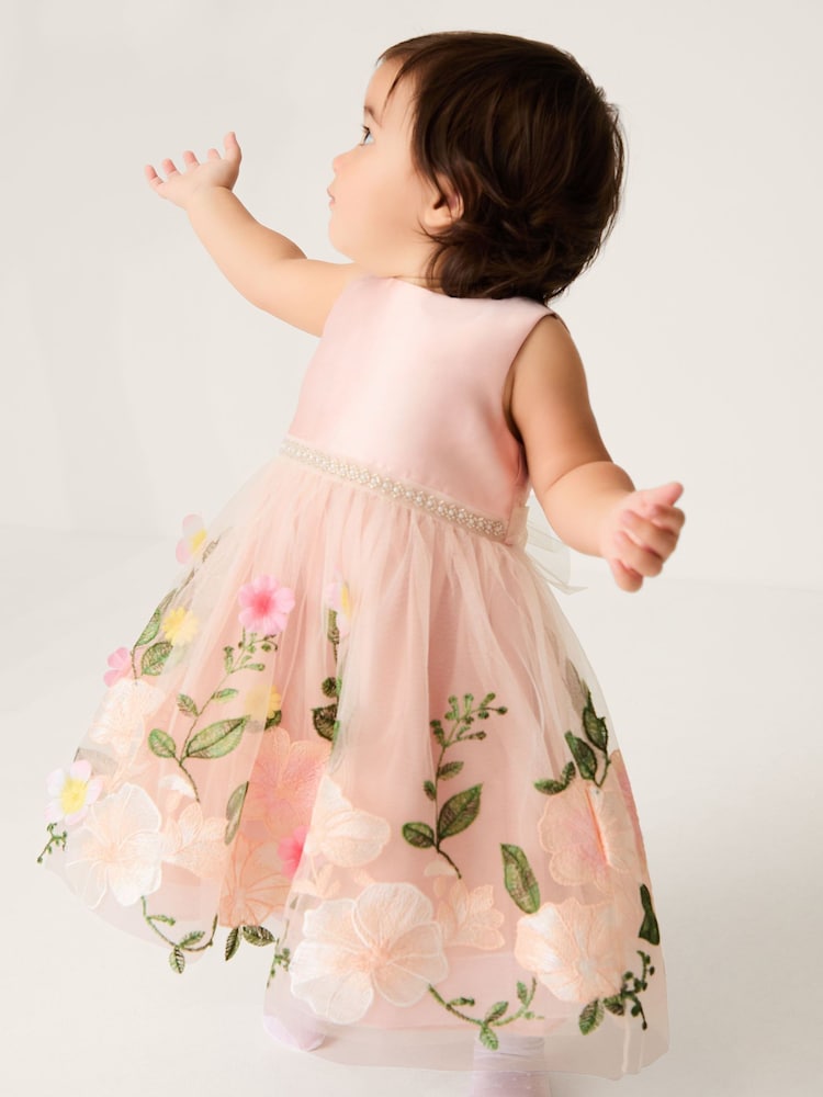 Monsoon Pink Baby Olene Floral Embroidered Tulle Dress - Image 1 of 4 Monsoon Pink Baby Olene Floral Embroidered Tulle Dress - Image 1 of 4