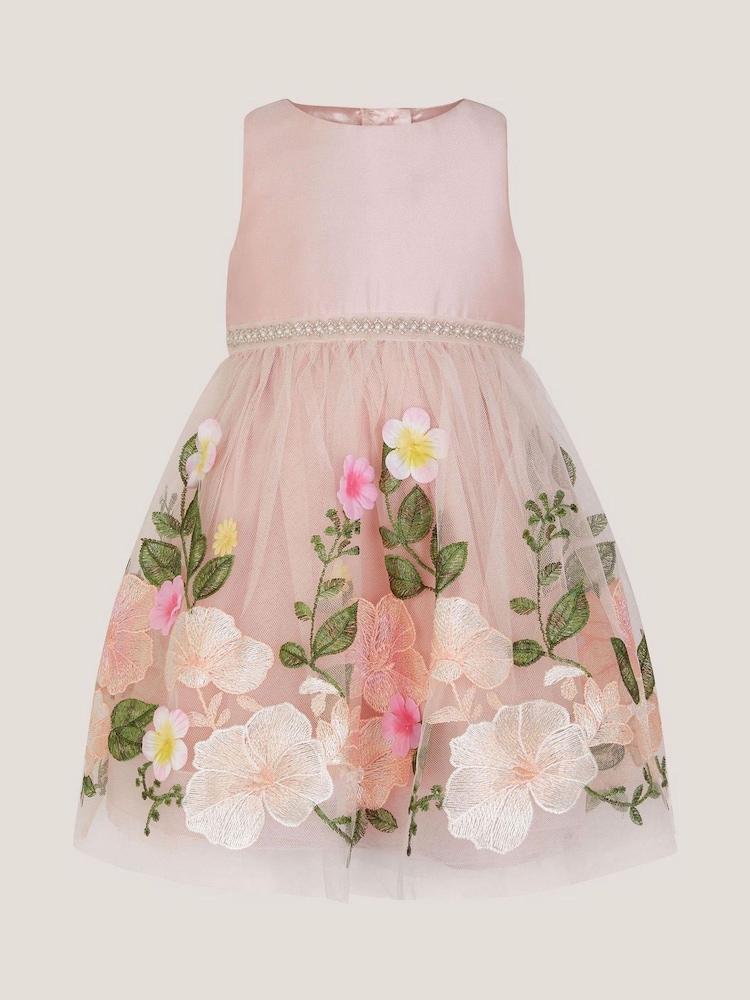 Monsoon Pink Baby Olene Floral Embroidered Tulle Dress - Image 2 of 4 Monsoon Pink Baby Olene Floral Embroidered Tulle Dress - Image 2 of 4