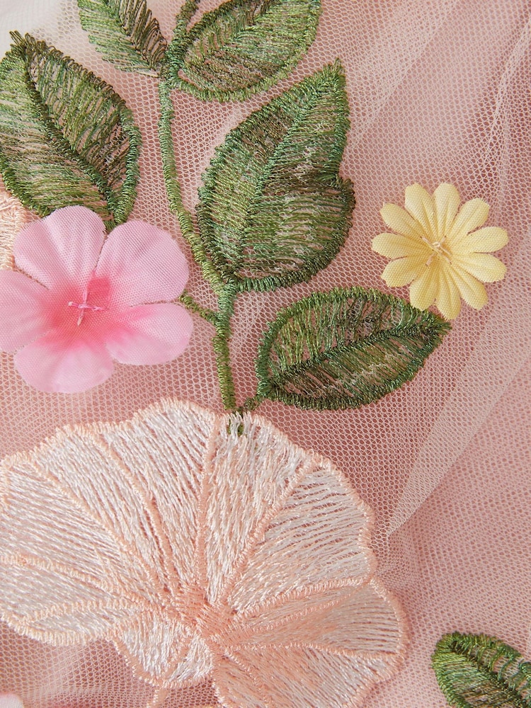 Monsoon Pink Baby Olene Floral Embroidered Tulle Dress - Image 4 of 4 Monsoon Pink Baby Olene Floral Embroidered Tulle Dress - Image 4 of 4