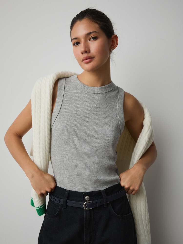 グレー マール - リブ レーサー タンクトップ ノースリーブ トップス - 画像 1 / 6