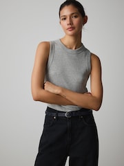 グレー マール - リブ レーサー タンクトップ ノースリーブ トップス - 画像 4 / 6