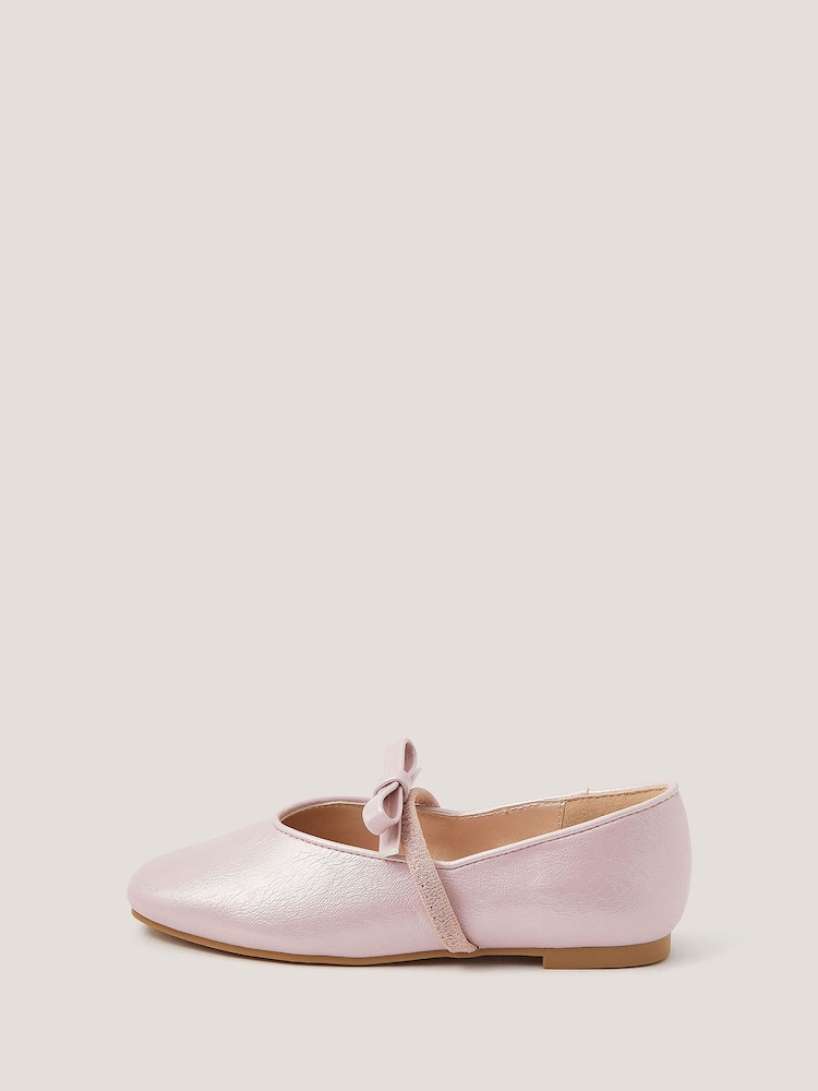 Monsoon Pink Faux Leather Bow Flats Shoes - Image 2 of 3