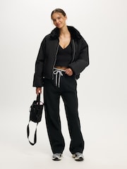 Cotton On Black Mother Puffer Faux Fur Collar Bomber Jacket - Image 3 of 4