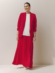 Red Relaxed Ruched Sleeve Blazer - Image 1 of 9