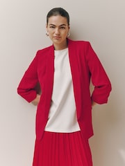 Red Relaxed Ruched Sleeve Blazer - Image 3 of 9