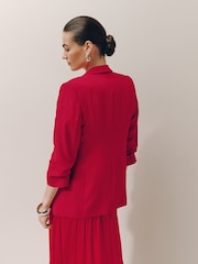 Red Relaxed Ruched Sleeve Blazer - Image 4 of 9