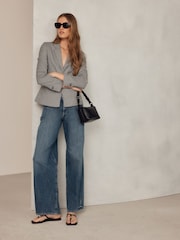 Neutral Dogtooth Cinched Single Breasted Blazer - Image 3 of 9