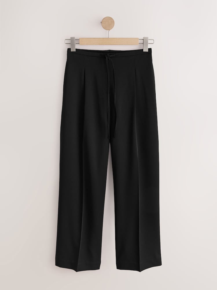Black Tie Waist Wide Leg Trousers - Image 1 of 3 Black Tie Waist Wide Leg Trousers - Image 1 of 3