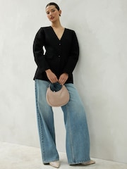 Black V-Neck Collarless Blazer - Image 1 of 11