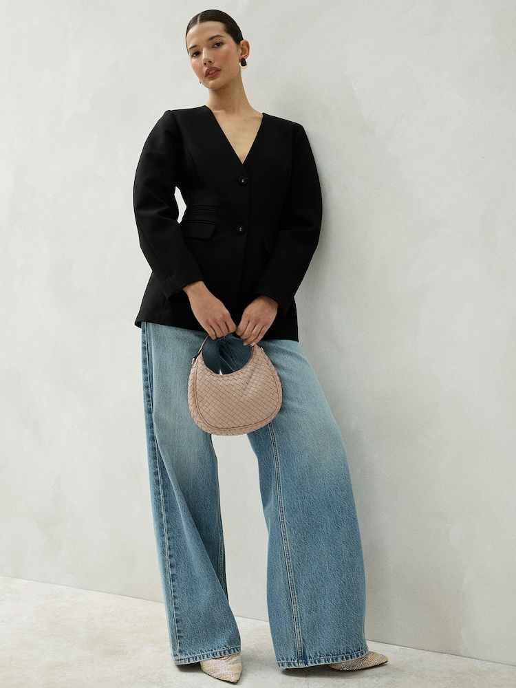 Black V-Neck Collarless Blazer - Image 1 of 11 Black V-Neck Collarless Blazer - Image 1 of 11