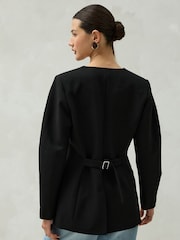 Black V-Neck Collarless Blazer - Image 4 of 11