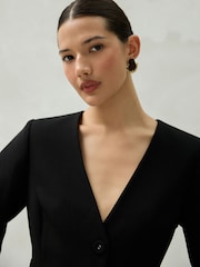Black V-Neck Collarless Blazer - Image 5 of 11