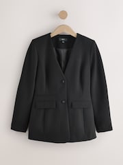 Black V-Neck Collarless Blazer - Image 7 of 11