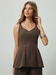 Marron - Peplum V-Neck Top - Image 1 de 8