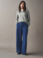 钴蓝色 - Belted Wide Leg Trousers - 图片1 / 4