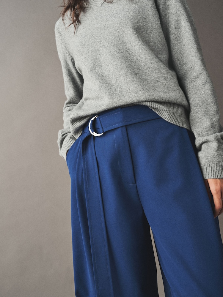 钴蓝色 - Belted Wide Leg Trousers - 图片4 / 4
