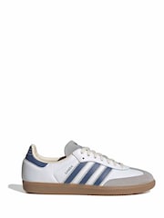 adidas Originals White/Blue Samba OG Trainers - Image 1 of 9