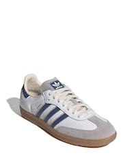 adidas Originals White/Blue Samba OG Trainers - Image 3 of 9