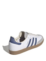 adidas Originals White/Blue Samba OG Trainers - Image 4 of 9