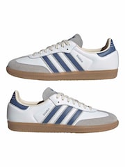 adidas Originals White/Blue Samba OG Trainers - Image 5 of 9