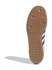 adidas Originals White/Blue Samba OG Trainers - Image 7 of 9