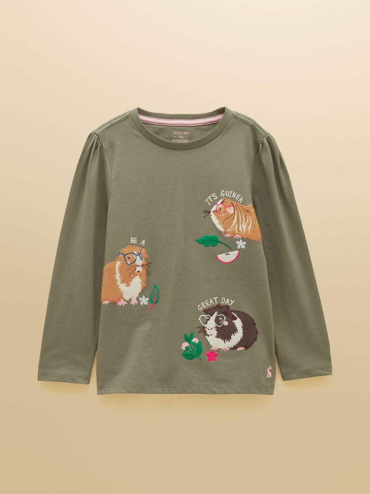 Joules Girls' Ava Khaki Green Applique Long Sleeve Top - Image 1 of 5 Joules Girls' Ava Khaki Green Applique Long Sleeve Top - Image 1 of 5