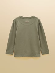 Joules Girls' Ava Khaki Green Applique Long Sleeve Top - Image 2 of 5