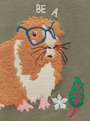 Joules Girls' Ava Khaki Green Applique Long Sleeve Top - Image 3 of 5