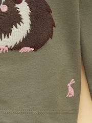 Joules Girls' Ava Khaki Green Applique Long Sleeve Top - Image 5 of 5