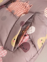 Chocolate Brown Characters Shower Resistant Faux Fur Trim Padded Coat (6mths-7yrs) - Image 10 of 10