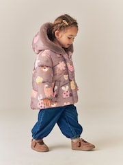 Chocolate Brown Characters Shower Resistant Faux Fur Trim Padded Coat (6mths-7yrs) - Image 2 of 10