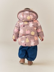 Chocolate Brown Characters Shower Resistant Faux Fur Trim Padded Coat (6mths-7yrs) - Image 3 of 10