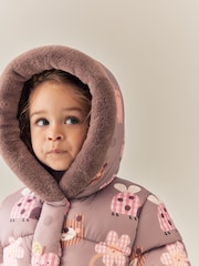 Chocolate Brown Characters Shower Resistant Faux Fur Trim Padded Coat (6mths-7yrs) - Image 4 of 10