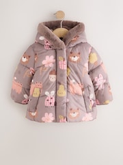 Chocolate Brown Characters Shower Resistant Faux Fur Trim Padded Coat (6mths-7yrs) - Image 5 of 10