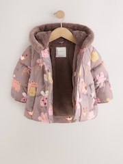 Chocolate Brown Characters Shower Resistant Faux Fur Trim Padded Coat (6mths-7yrs) - Image 6 of 10
