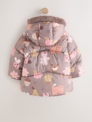 Chocolate Brown Characters Shower Resistant Faux Fur Trim Padded Coat (6mths-7yrs) - Image 7 of 10