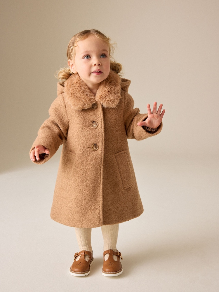 Kamelyo Kayumanggi - Faux Fur Collar Hooded Coat (3mths-7yrs) - Larawan 1 ng 5 Kamelyo Kayumanggi - Faux Fur Collar Hooded Coat (3mths-7yrs) - Larawan 1 ng 5