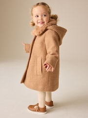 Kamelyo Kayumanggi - Faux Fur Collar Hooded Coat (3mths-7yrs) - Larawan 2 ng 5