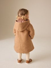 Kamelyo Kayumanggi - Faux Fur Collar Hooded Coat (3mths-7yrs) - Larawan 3 ng 5