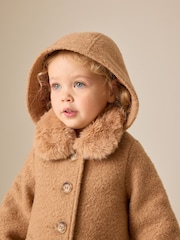 Kamelyo Kayumanggi - Faux Fur Collar Hooded Coat (3mths-7yrs) - Larawan 4 ng 5