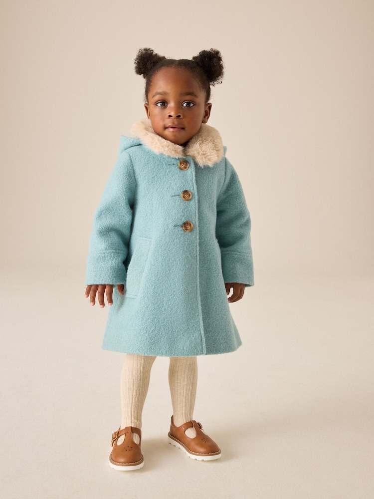 Asul - Faux Fur Collar Hooded Coat (3mths-7yrs) - Larawan 2 ng 4 Asul - Faux Fur Collar Hooded Coat (3mths-7yrs) - Larawan 2 ng 4