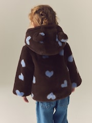 Chocolate Brown Hearts - Faux Fur Hooded Coat (12mths-7yrs) - תמונה 3 מתוך 9