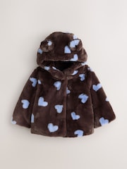 Chocolate Brown Hearts - Faux Fur Hooded Coat (12mths-7yrs) - תמונה 5 מתוך 9